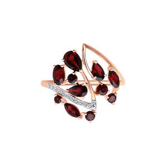 Sokolov Женское кольцо из розового золота 585 пробы с гранатом и цирконием