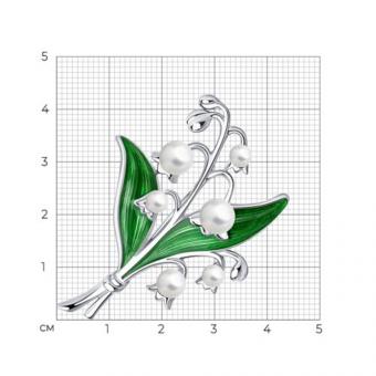 Sokolov Brosche Maiglöckchen aus 925 Silber mit Perlen und grüner Emaille