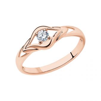 Sokolov set: earrings and ladies ring in 925 silver gold plated with cubic zirconia