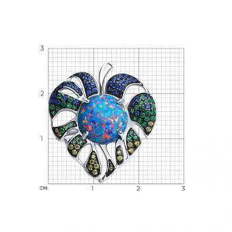 Sokolov Брошь из серебра 925 пробы с синим опалом и фианитами