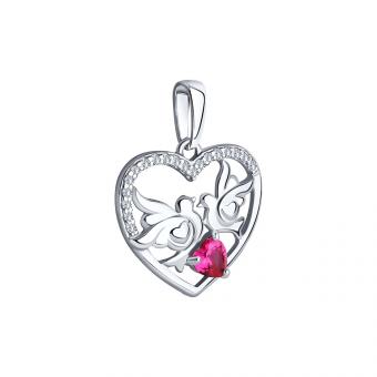 Sokolov Подвеска-сердце из серебра 925 пробы с бесцветными и красным фианитами