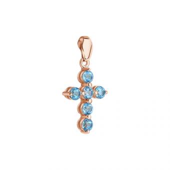 Sokolov Подвеска-крест из красного золота 585 пробы с топазом Swiss