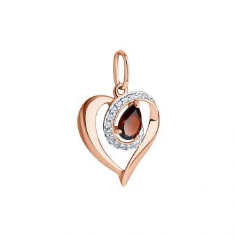 Sokolov Herz-Anhänger aus 585 Rotgold mit Granat und Zirkonia