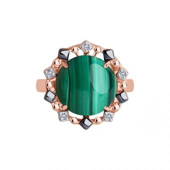 Diamant Кольцо из позолоченного серебра 925 пробы с малахитом и фианитами