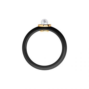 Sokolov Damenring aus Keramik und 585 Rotgold mit einer Perle und Brillanten