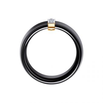 Sokolov Женское кольцо из керамики и красного золота 585 пробы с бриллиантами - 18 мм (57)