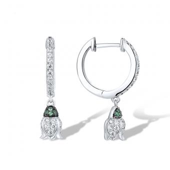 Sokolov Серьги из серебра 925 пробы с фианитами и зелёным шпинелем