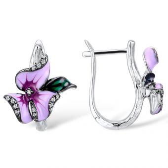 Sokolov flower earrings 925 silver with zirconia and enamelie