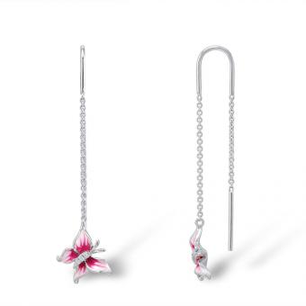 Pull through earrings 925 silver butterflies with zirconia and enamel
