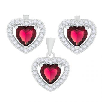 Set aus 925 Silber: Herz-Ohrstecker + Herz-Anhänger mit Zirkonia