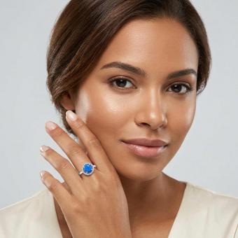 Ladies' ring in 925 silver with blue opal and zirconia