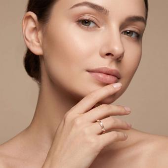 Ladies' ring in 585 rose gold with geometric pattern and zirconia