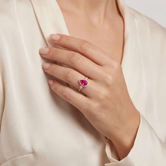 Ladies' ring in 585 rose gold with red ruby and colorless zirconia