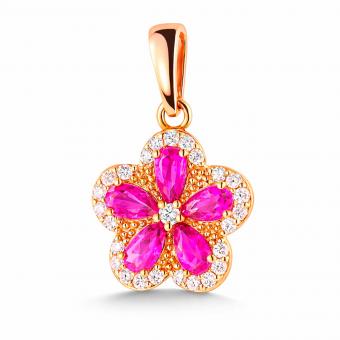 Подвеска "Цветок" из красного золота 585 пробы с фианитами