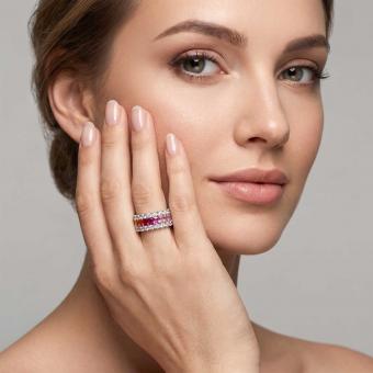 Ladies' ring in 925 silver with colorful zirconia, width approx. 11 mm
