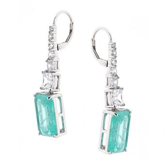 Earrings in 925 silver with blue, green or turquoise zirconia
