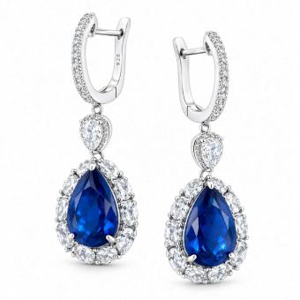 Earrings in 925 silver with sapphire, agate or ruby and colorless zirconia