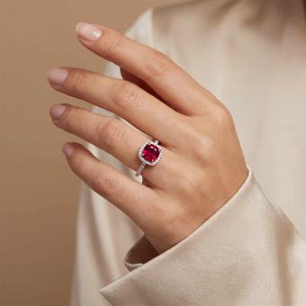 Ladies' ring in 925 silver with red and colorless zirconia