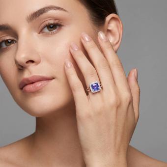 Damenring aus 925 Silber mit blauem und farblosen Zirkonia