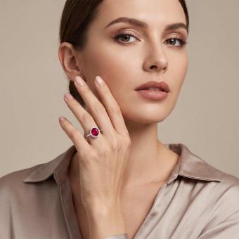 Ladies' ring in 925 silver with red and colorless zirconia