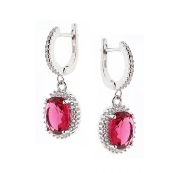 Комплект из серебра 925 пр. с красными и белыми циркониями: серьги +подвеска +кольцо