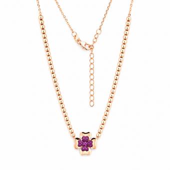 Collier aus 925 Silber mit kleinem Blumen-Anhänger und farbigen Zirkonia in rosa oder blaur mit farbigen Zirkonia, rosa oder blau