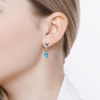 Золотые серьги 585 пробы с миксом камней