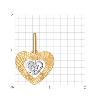 Золотая подвеска 585 пробы с алмазной гранью с фианитом