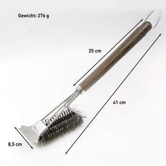 Drahtborsten Grillbürste mit Schaber 3-fach Reinigungsbürste, 41 cm