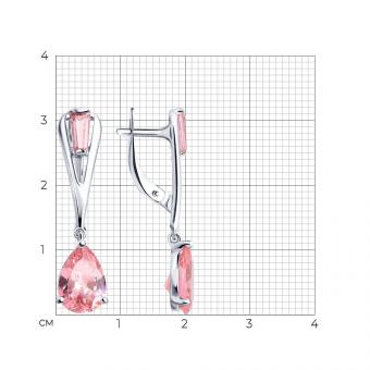 Серебряные серьги 925 пробы с розовыми фианитами