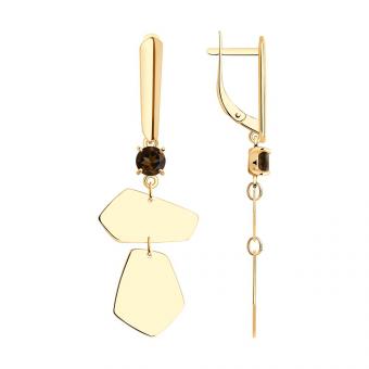 Серьги из позолоченного серебра 925 пробы с раухтопазом