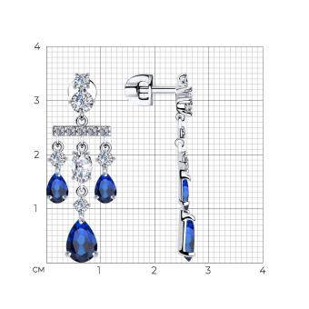 Серебряные серьги 925 пробы с синими и белыми фианитами