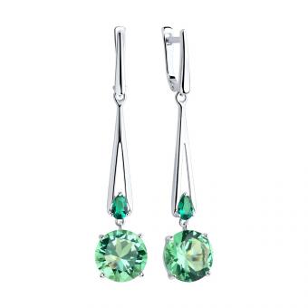 Серебряные серьги 925 пробы с зелёными фианитами
