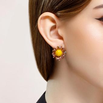 Sokolov Серьги из серебра 925 пробы с янтарём, кристаллами циркония и эмалью