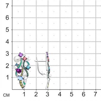 Серьги из серебра с эмалью и жемчугом и фианитами 925 пробы