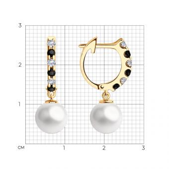 Золотые серьги 585 пробы с жемчугом​ и фианитами