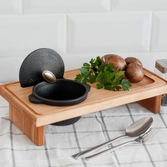 BriZoll HORECA чугунная сервировочная кастрюля 300 мл. с деревянной подставкой