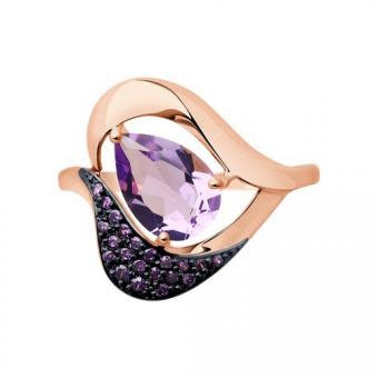 Sokolov Damenring aus 585 Rotgold mit einem Amethyst und Zirkonia