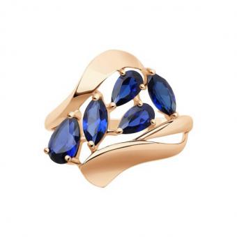 Sokolov Кольцо из красного золота 585 пробы с синт. сапфирами