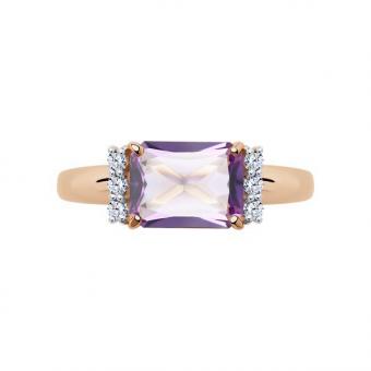 Sokolov Золотое кольцо 585 пробы с фиолетовым аметистом и бесцветными фианитами