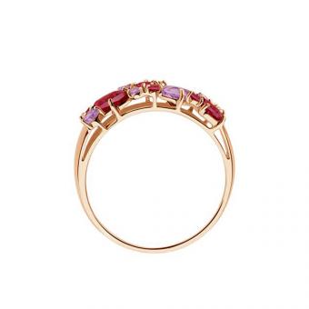 Sokolov Damenring aus 585 Rotgold mit Rhodolithen und Amethysten