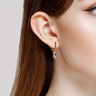 Sokolov Ohrhänger aus 585 Rotgold mit blauen Topasen und Zirkonia