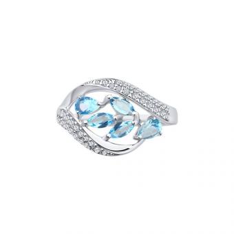 Sokolov Кольцо из серебра 925 пробы с голубыми топазами и фианитами