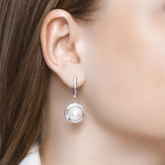 Sokolov Серьги из серебра 925 пробы с жемчугом и фианитами 