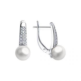 Sokolov Серьги из серебра 925 пробы с жемчугом и фианитами