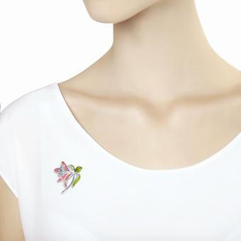 Серебряная брошь 925 пробы с эмалью и фианитами