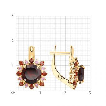 Серьги из позолоченного серебра 925 пробы с гранатом и фианитами