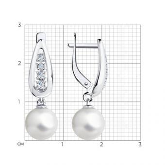 Sokolov Серьги из серебра 925 пробы с синтетическим жемчугом и фианитами