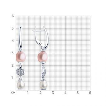Sokolov Серьги из серебра 925 пробы с белыми и розовыми жемчугом Swarovski и фианитами​