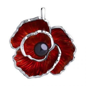 Sokolov Комплект Цепочка + Кулон с черным жемчугом и эмалью - Серебро 925 пробы